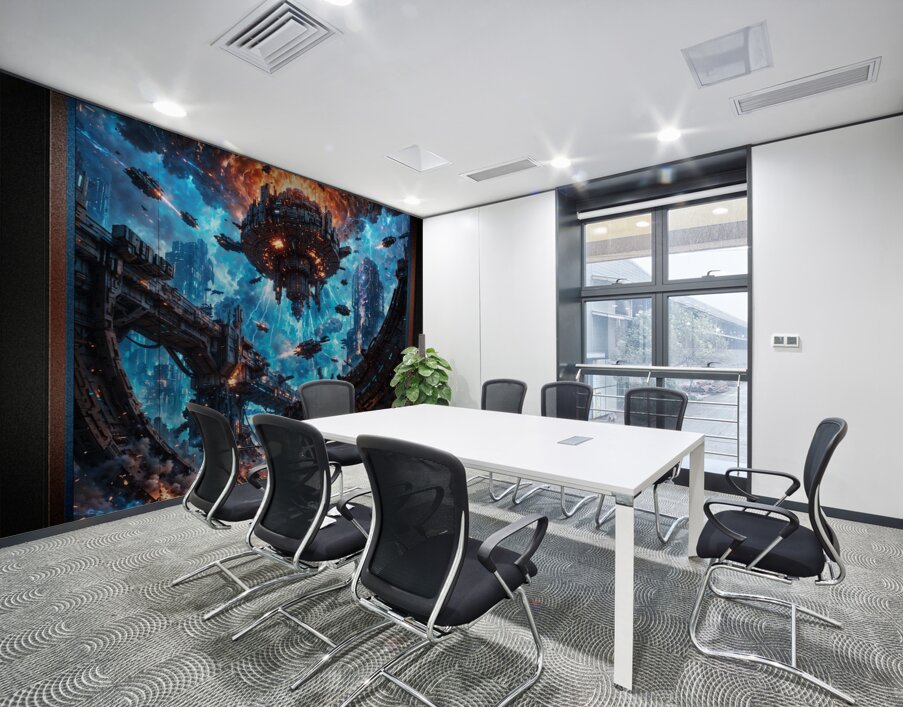 Epic Sci-Fi Abstract Battle Scene Of A Futuristic City Under Siege Stunning AI Concept Art by Xzendor7 Wall Printing