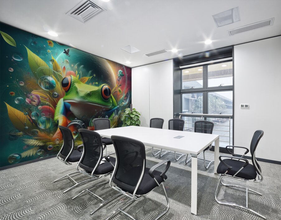 124 Creative natural background with a green frog Wall Printing