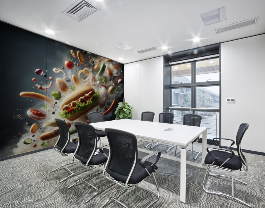 150 Creative food concept. Delicious hotdog bun w Wall Printing