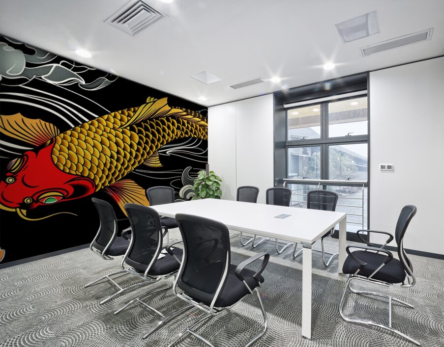 Traditional japanese koi fish with floral patterns Wall Printing