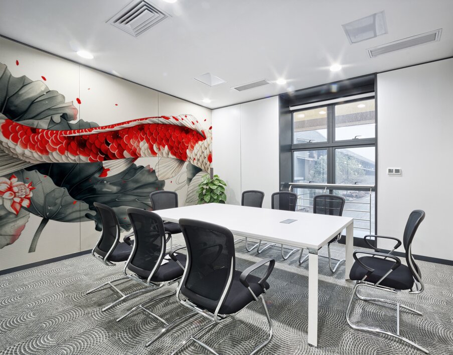 Elegant koi fish with lotus flowers panoramic art Wall Printing