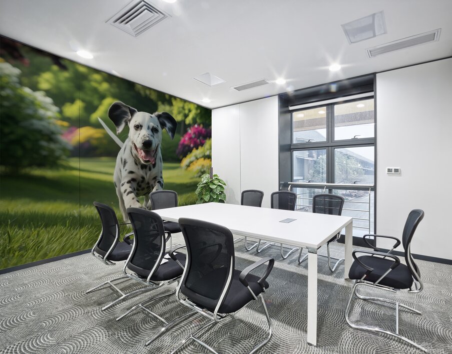 Lively runner: A Dalmatian sprinting happily through a park. Wall Printing