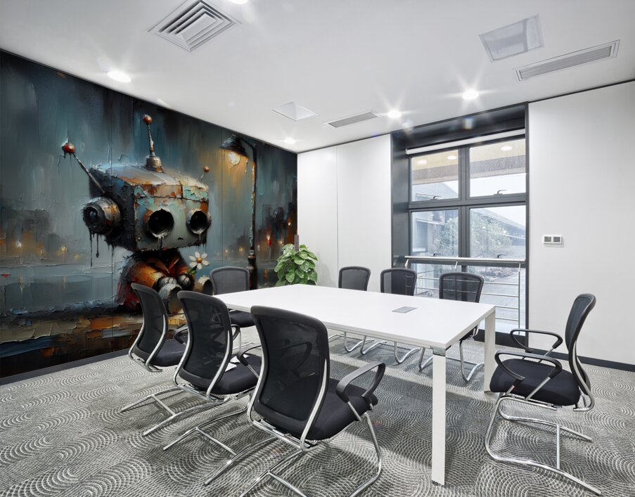 Melancholy Robot in City Wall Printing