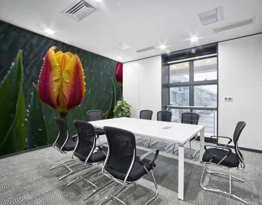 Clous-UP Beautiful Red and Yellow Tulips With RainDrops Wall Printing