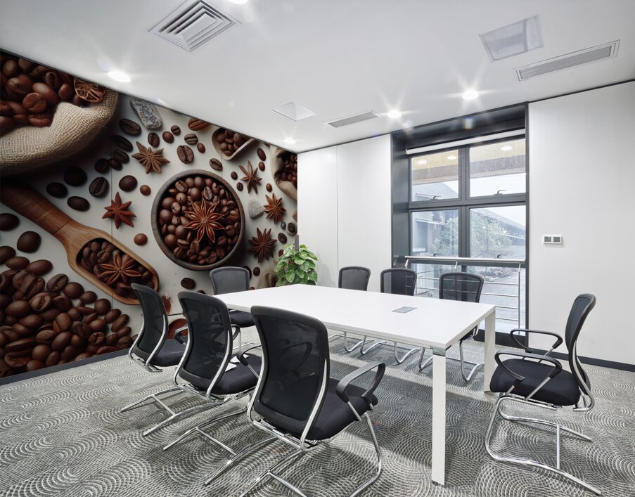 49 Coffee beans isolated top view white backgroun Wall Printing