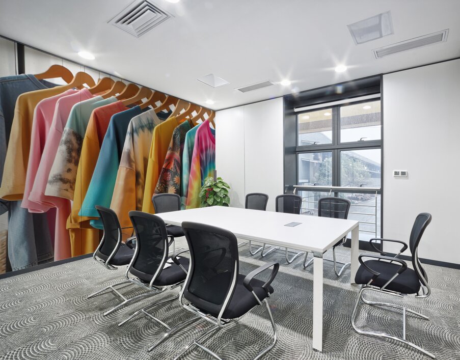 35 Colorful T Shirts Hanging on Clothes Rack Wall Printing