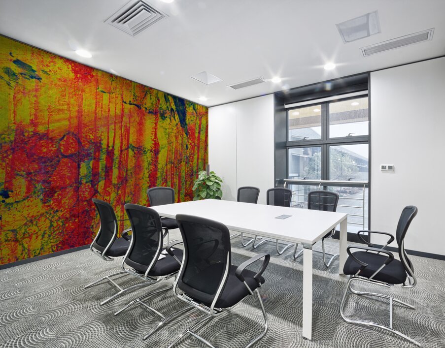 Vibrant Abstract Art with Bold Red and Yellow Pattern Wall Printing