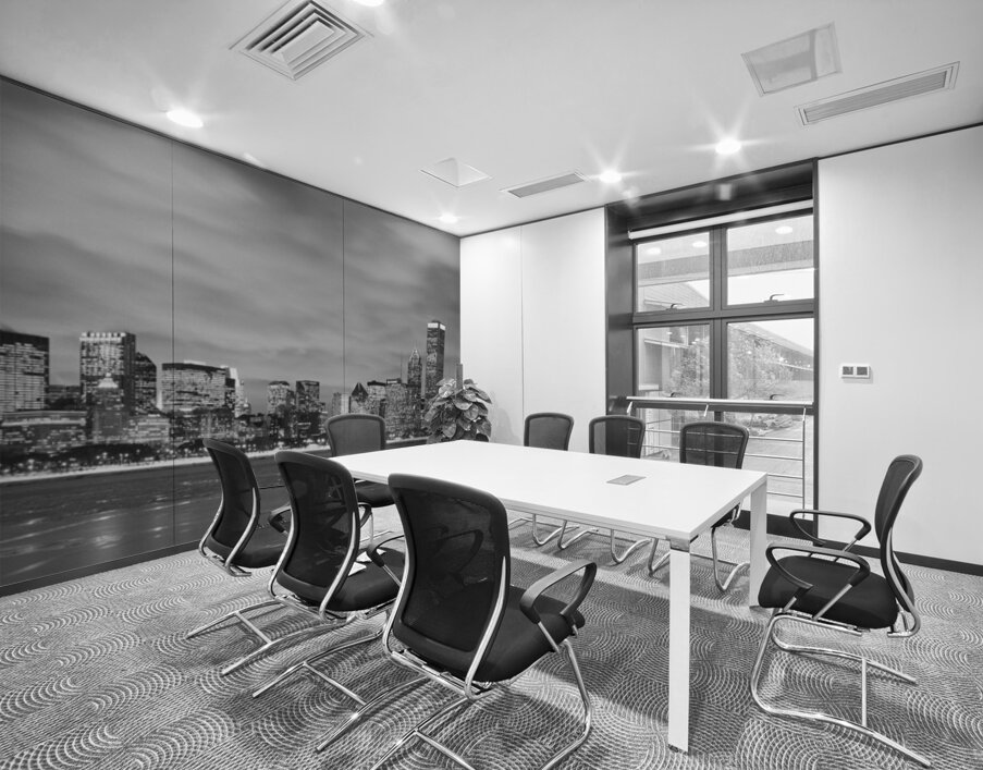 B&W Skyline Reflection Lake Mich Chicago IL US 79447 Wall Printing