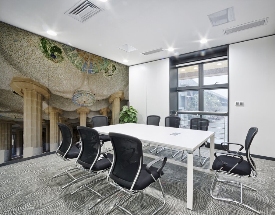 Barcelona. Catalonia. Spain. Columns and Domes of Hypostyle Room in Park Guell Wall Printing