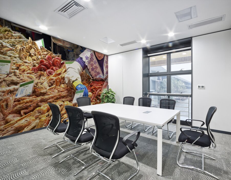 Barcelona. Catalonia. Spain. The Mercat de Sant Josep de la Boqueria. Tiger Prawns at fishmonger stall Wall Printing