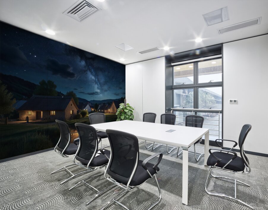 Starry Night Sky Over a Quiet Village amazing serene landscape Wall Printing