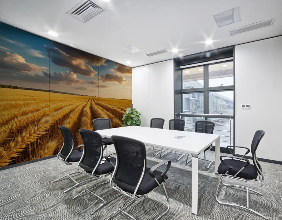 Golden Wheat Fields Under a Clear Sky amazing serene landscape Wall Printing