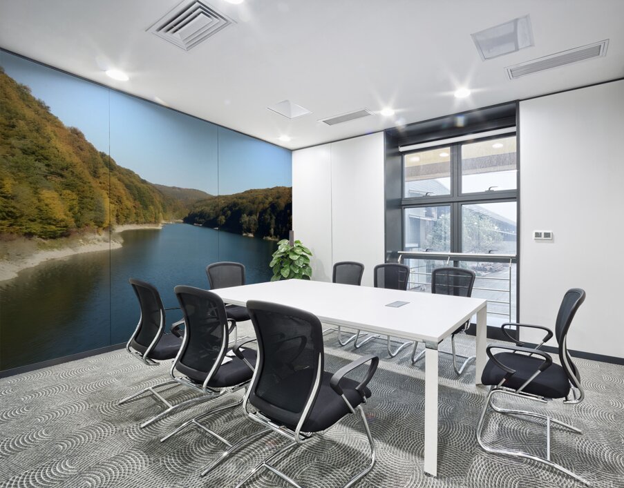 A stunning landscape of mountains trees and green leaves with water - Romania Wall Printing