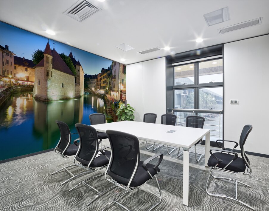 Annecy Haute Savoie France. The Palais de lIsle and Thiou river at sunset Wall Printing