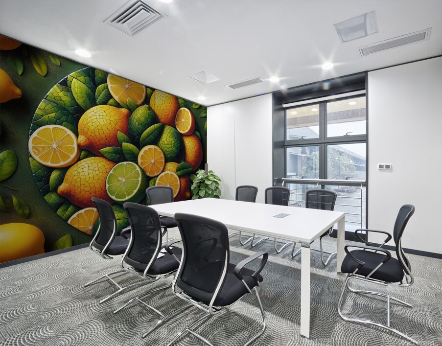 A vibrant mosaic of fresh lemons and leaves Wall Printing