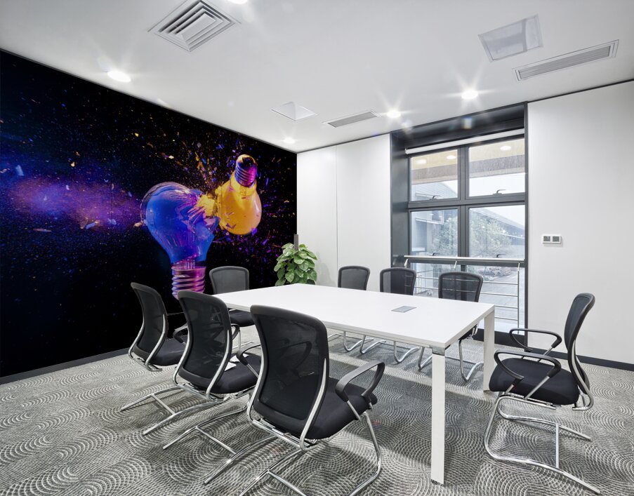 Two colorful light bulbs exploding in a cloud of shards Wall Printing