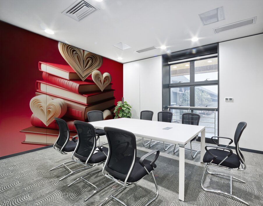 93 Heart Shaped Book Stack on Red Wall Printing