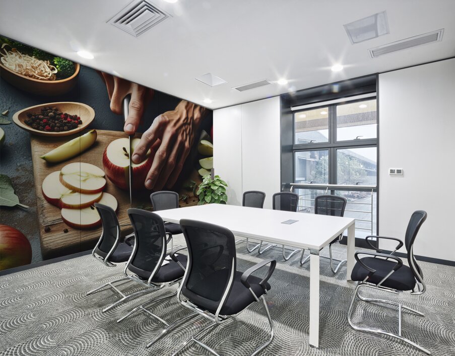 145 Cropped picture of hands cutting apple on cut Wall Printing