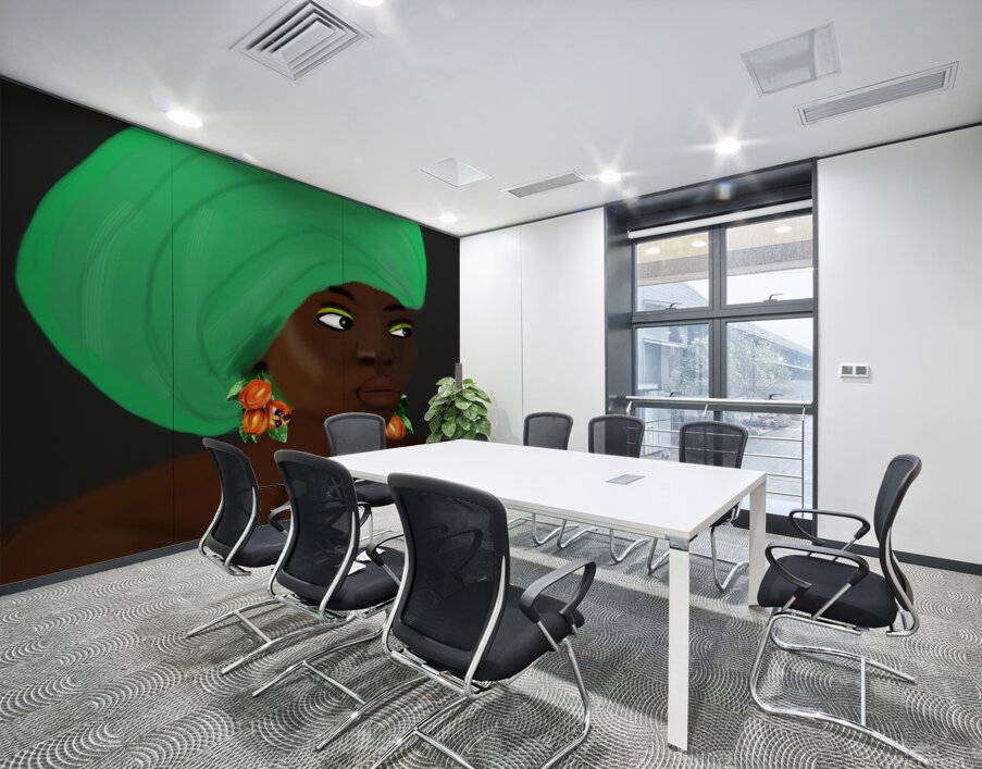 Jamaican Woman in Green Head Wrap with Ackee Earrings Wall Printing