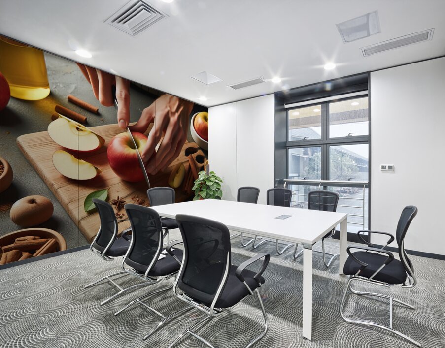 142 Cropped picture of hands cutting apple on cut Wall Printing