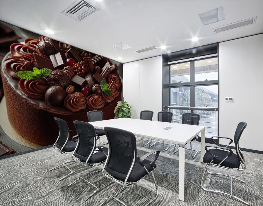 225 Chocolate cake with red berries and fruitscho Wall Printing