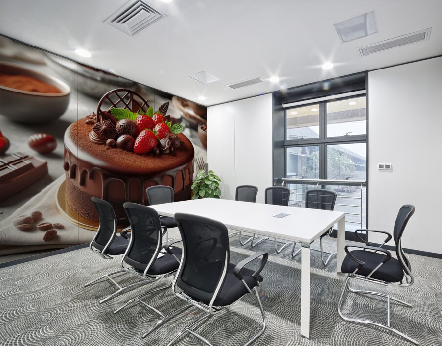 226 Chocolate cake with red berries and fruitscho Wall Printing