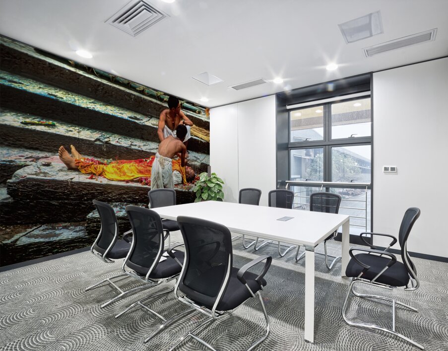 Nepal. Kathmandu. Cremation in Pashupatinath Wall Printing