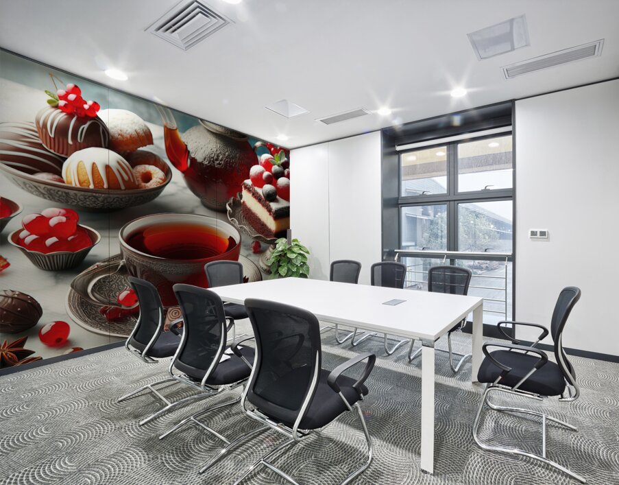 269 Two cups of red tea with cakes and sweets on Wall Printing