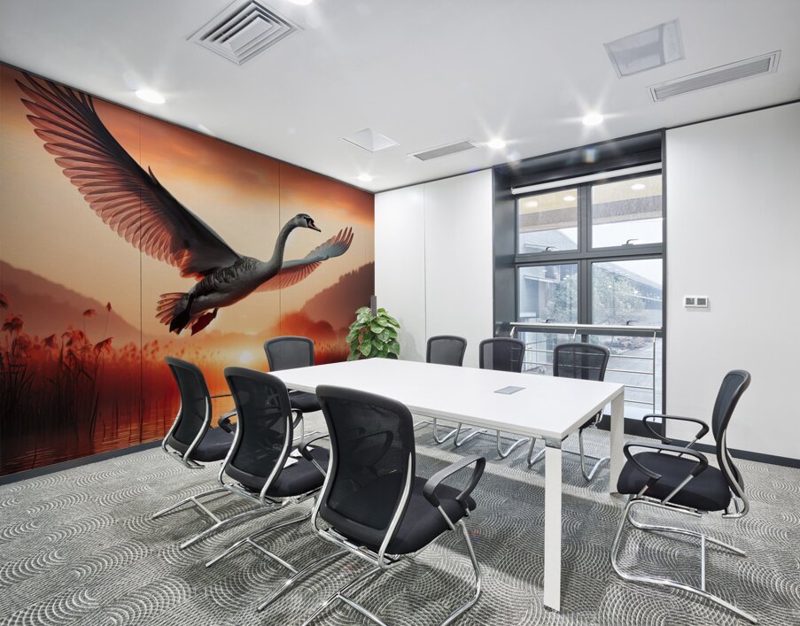 422 A grey swan Flying Through the Air With Its W Wall Printing