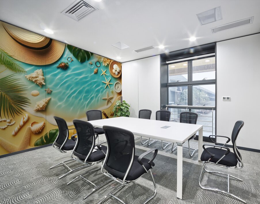 410 Yellow sand and blue sea water with summer ac Wall Printing