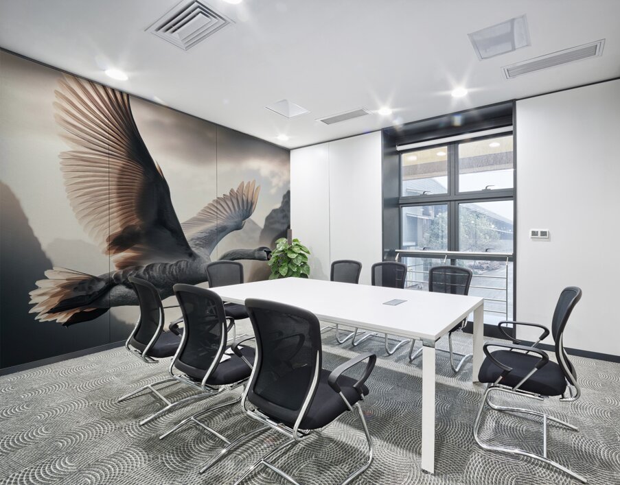 424 A grey swan Flying Through the Air With Its W Wall Printing