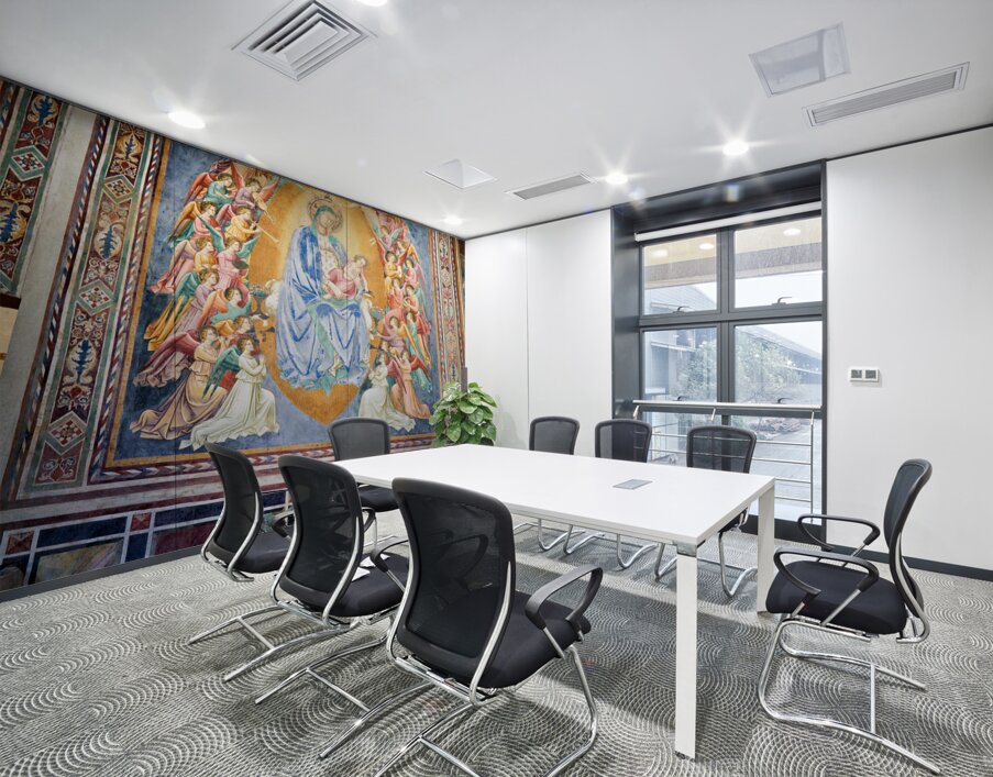 San Gimignano. Tuscany. Italy. Frescoes in the church of San Lorenzo in Ponte. Madonna col Bambino in gloria Madonna with Child in Glory by Simone Martini Wall Printing