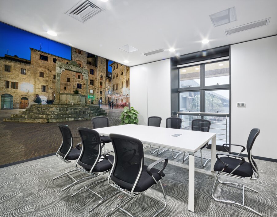 San Gimignano. Tuscany. Italy. Piazza della Cisterna at sunset Wall Printing