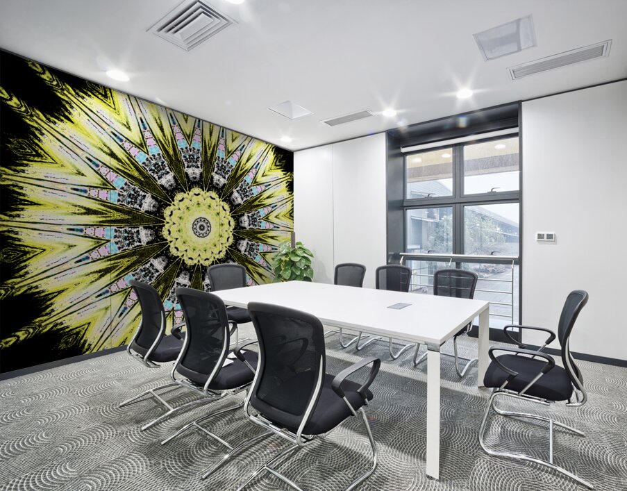 Abstract Yellow Kaleidoscope Pattern Design Wall Printing