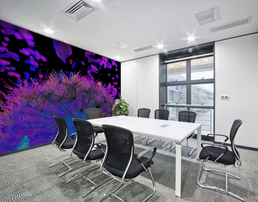 Abstract Neon Dandelion Seeds Close Up Wall Printing