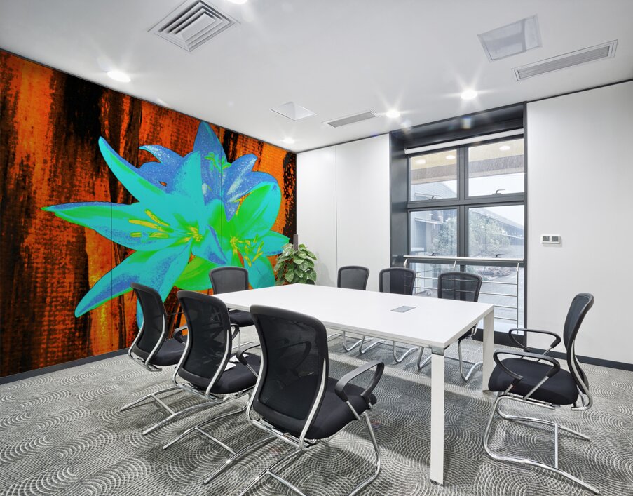 Abstract Vibrant Neon  Trio of Lilies Wall Printing