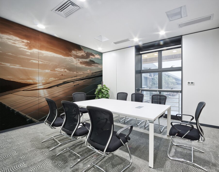 view of a solar photovoltaic cell panels under su Wall Printing