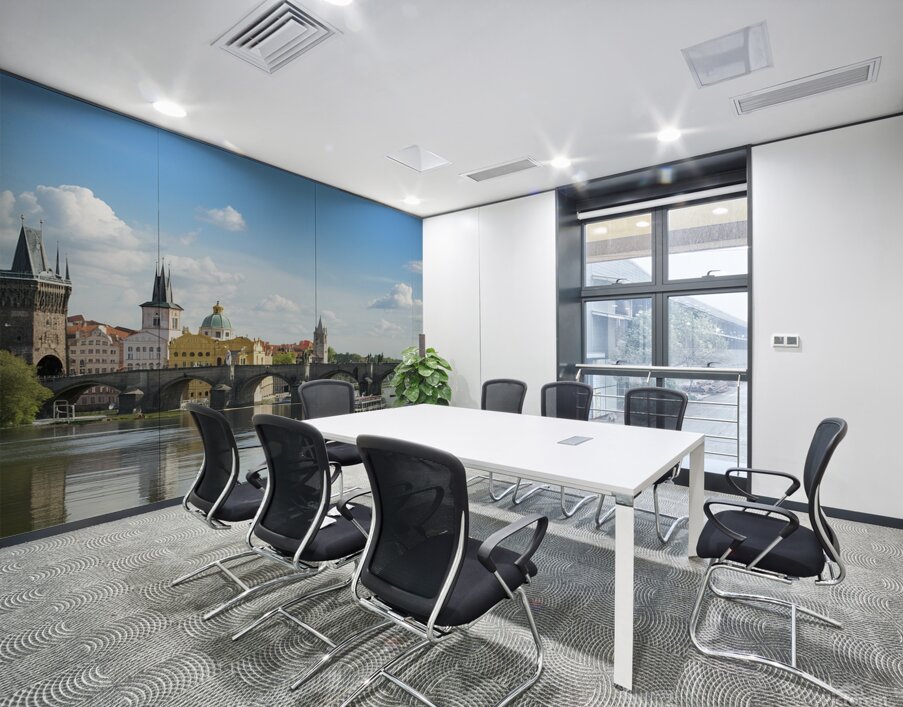 Touristic boat near the Charles bridge in Prague. Wall Printing