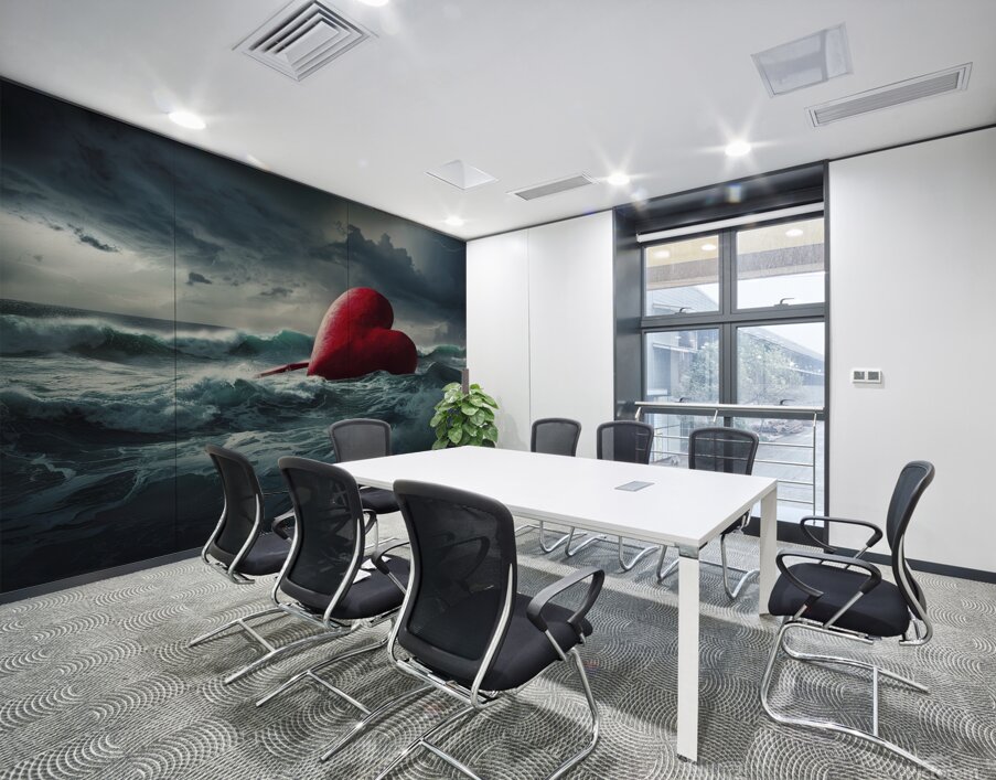 Large Red Heart Precariously Drifting In Tumultuo Wall Printing