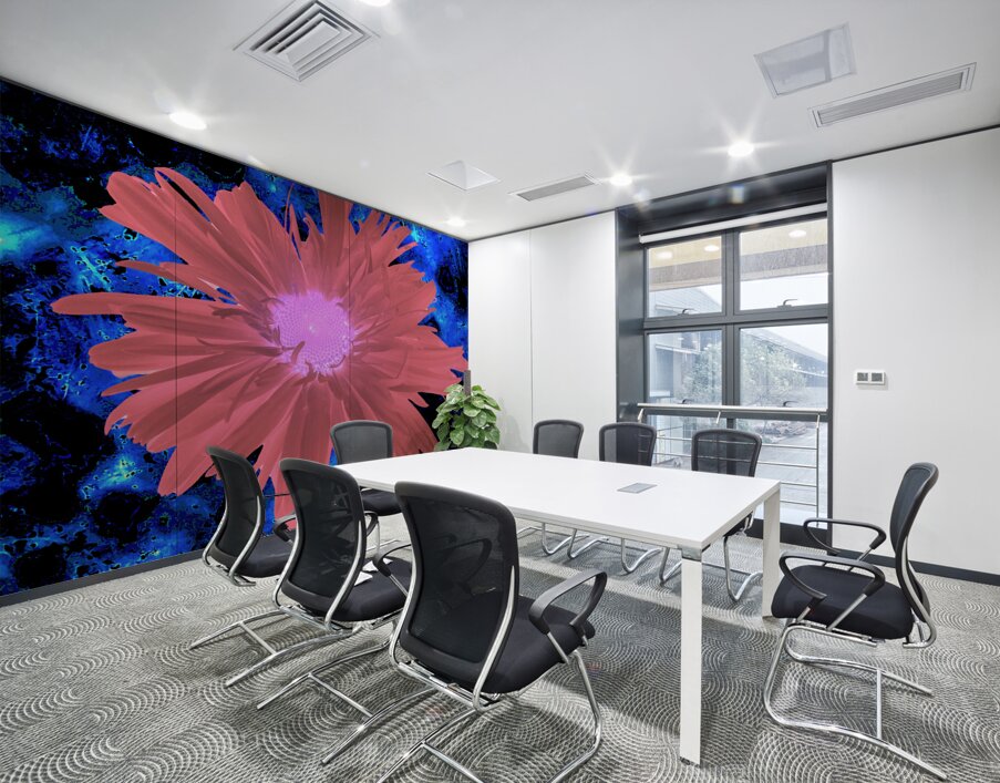 Abstract Red Daisy Wall Printing