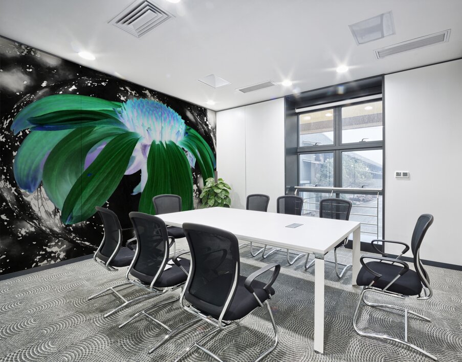  Abstract Green Cone Flower Wall Printing