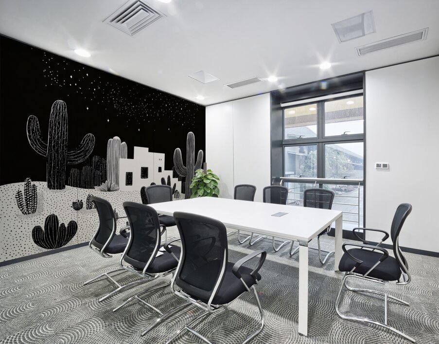 Cactus Garden Sketch Night Wall Printing