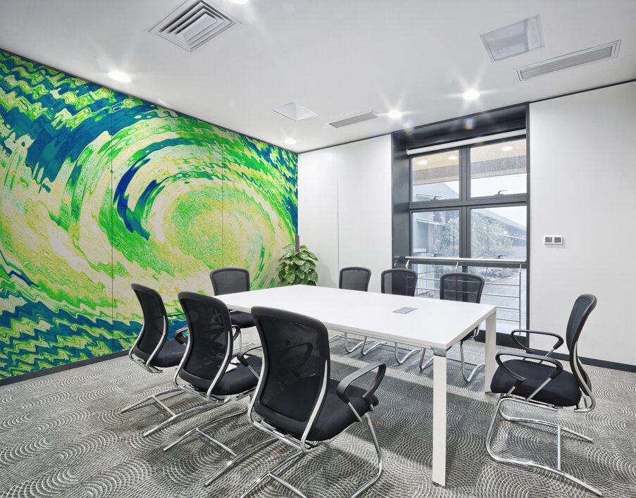 Abstract Lilies Swirl in Green and Blue  Wall Printing