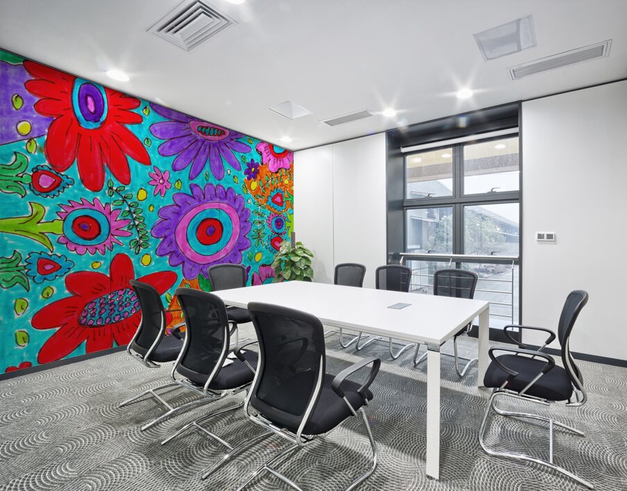 Abstract Flowers on a Coloured Background Wall Printing