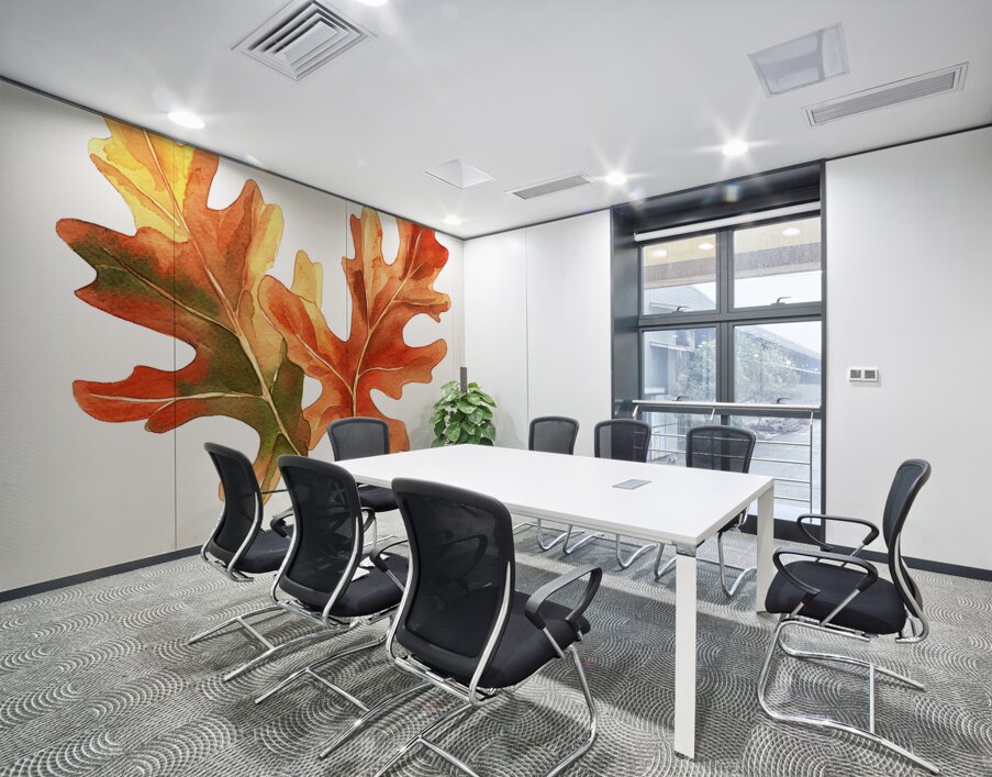 Autumn Oak Leaves on White Wall Printing