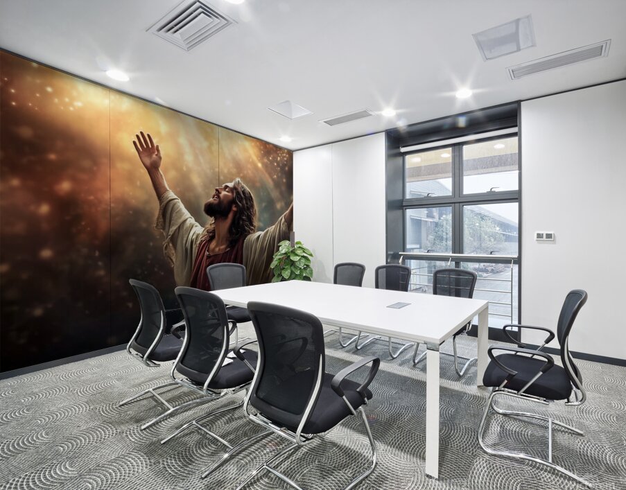 Jesus Christ evoking spirituality and awe under celestial lights Wall Printing