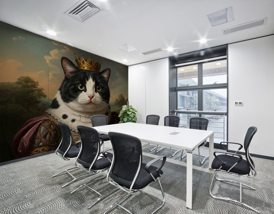 Queen Black and White Cat Wall Printing