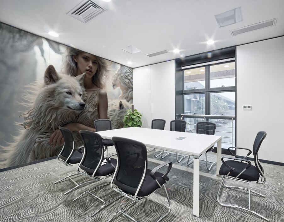 Woman and Wolves  Wall Printing