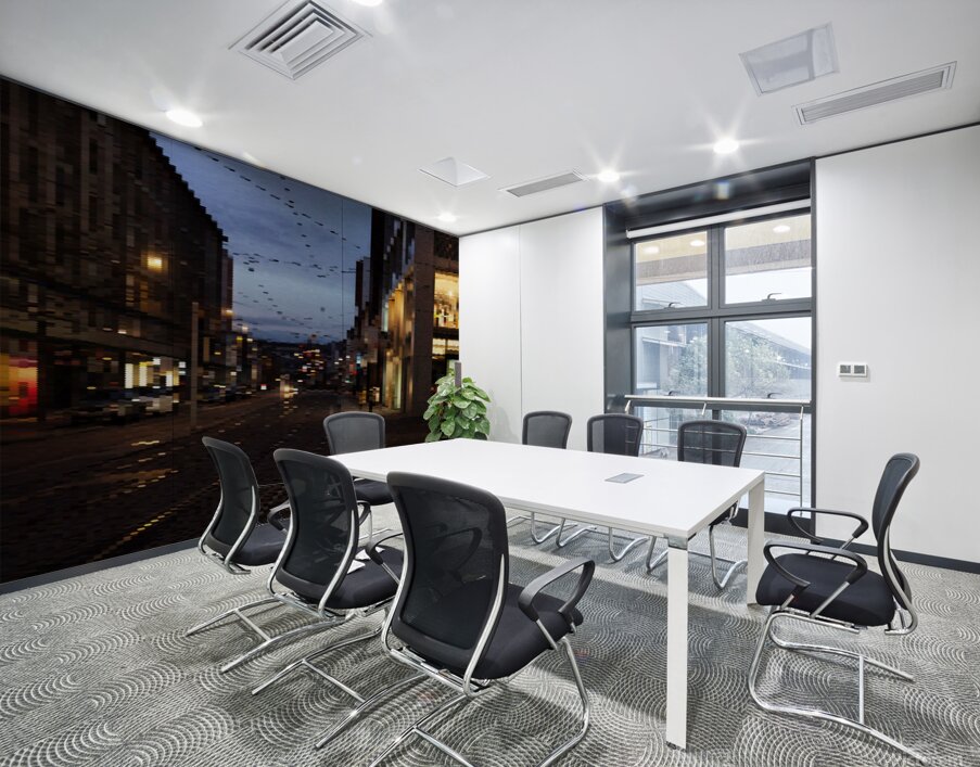 Midnight Glow: Illuminated City Street Wall Printing