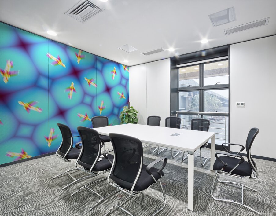 Low view of airplane against blue sky during takeoff or landing in metaverse Wall Printing